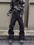 American-style Raw-edge Slim-fit Pleated Slightly Flared Denim Jeans