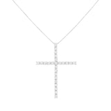 .925 Sterling Silver 3.0 Cttw Round Shape Diamond 1-1/2" Cross Pendant with Box Chain Necklace (I-J Color, I2-I3 Clarity) - 18"