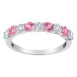 10KT White Gold 1/2 cttw Diamond and 3MM Created Blue Sapphire Gemstone Band Ring (H-I, I1-I2) - Size 7