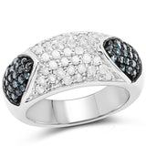 0.94 Carat Genuine Blue Diamond and White Diamond .925 Sterling Silver Ring