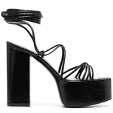 Ladies' High-Heeled Strappy Round-Toe Platform Sandals