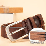 Mens Leather Belt Versatile Solid Pin Buckle Waistband