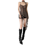 Womens Leopard-Print Edgy Fringe-Design Tank Top