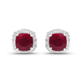 6.12 Carat Dyed Ruby, Ruby and White Topaz .925 Sterling Silver Earrings