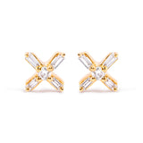 10K Yellow Gold 1/10 Cttw Round and Baguette Diamond Criss Cross X Stud Earring (H-I Color, I1-I2 Clarity)