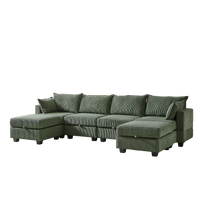 113.5'' Modular Sectiona Corduroy Sofa, Sectional Couches for Living Room U Shaped Sectional Couch with Storage Ottoman, 6 Seats Convertible Sectionals with Chaise