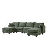113.5'' Modular Sectiona Corduroy Sofa, Sectional Couches for Living Room U Shaped Sectional Couch with Storage Ottoman, 6 Seats Convertible Sectionals with Chaise