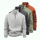 Zippered Pocket Long-sleeve Stand-collar Cardigan Sweatshirt