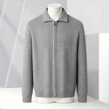 Solid-color Cardigan Zip-up Mens Jacket