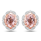 3.52 Carat Genuine Morganite and White Diamond 14K Rose Gold Earrings