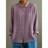 Womens Cotton-Linen Long-Sleeve Loose Shirt With Lace Trim