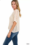 Zenana Fish Net Short Sleeve Crochet Knit Cover Up