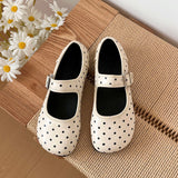 Black Round Toe Retro Polka Dot Shallow Mouth Flat Sole Single Shoe Women's Summer 2026 New Style Hundred Matching Skirt Mary Jane Shoes