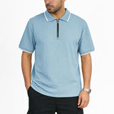 Mens Jacquard Loose-Fit Short-Sleeve Zip-Up Polo Shirt