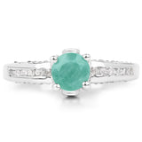 1.22 Carat Genuine Emerald and White Topaz .925 Sterling Silver Ring