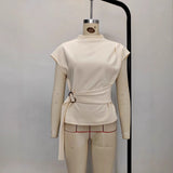Minimalist European And American Half-high-neck Short-sleeve Top
