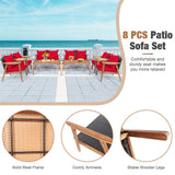 Alora 8-Piece Patio Rattan Furniture Set With Acacia Wood Frame & Cushioned Sofa Chairs (97415280)