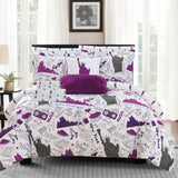 9-Piece Set: Liberty Reversible Comforter Set New York Theme Printed Design Bed