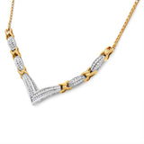 10K Yellow and White Gold 1.0 Cttw Round and Princess cut Diamond "V" Shape Statement Necklace (I-J Color, I1-I2 Clarity)