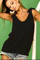 BiBi Tied Shoulder Solid Knit Top