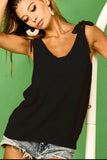 BiBi Tied Shoulder Solid Knit Top