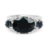 8.62 Carat Genuine Black Sapphire & White Topaz .925 Sterling Silver Ring
