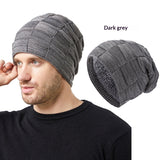 Mens Winter Knitted Hat Couples Style Warm Fleece-Lined Ear-Protecting Wool Cap