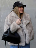 Winter Plush Coat Fashion Warm Thicken Fluffy Lapel Jacket Outwear Casual Long Sleeve Tops Womens Clothing