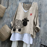 SpringSummer V-neck Long-sleeve Shirt Artistic Retro And Relaxed-fit