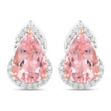 2.37 Carat Genuine Morganite and White Diamond 14K Rose Gold Earrings