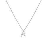 10K White Gold Diamond Accent "A" Initial Script Style Pendant Necklace