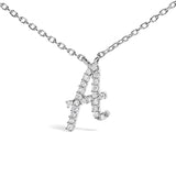 10K White Gold Diamond Accent "A" Initial Script Style Pendant Necklace