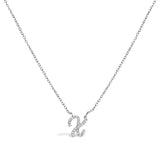 10K White Gold Diamond Accent "A" Initial Script Style Pendant Necklace