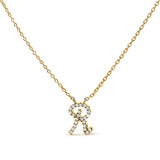 10K White Gold Diamond Accent "A" Initial Script Style Pendant Necklace