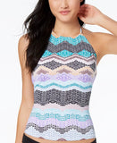Bar III Spirit High-Neck Tribal-Print Tankini Top, Size Small