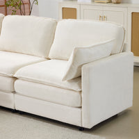 104' Plush Cloud 3 Seater Sofa: Modular 3 Seater Sofa + Ottoman with 22' Beige Chenille Cushions + 2 Throw Pillows - Compact Size for Apartment, Living Room, Bedroom (Beige)