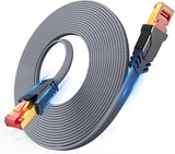 Snowkids Cat 8 Ethernet Cable 15 FT, Strong Signal, High Speed 40Gbps 2000Mhz, Network Cord with RJ45 Internet Connector for TV/Printer/Computer/Modem/Router/ps-3/4/5, Braided Flat LAN Cable 15FT Grey