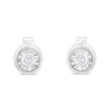 .925 Sterling Silver 1/5 Cttw Round Brilliant-Cut Near Colorless Diamond Miracle-Set Bezel Barrel Style Stud Earrings (I-J Color, I2-I3 Clarity)