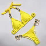 Halter Metal Chains Rhinestone Diamond Bikini Women Swimsuit Female Swimwear Two Pieces Bikini set Brazilian Bathing Suit Swim