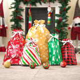 JOYIN 36 PCS Christmas Drawstrings Gift Bags Assorted Sizes(Large Medium Small), Xmas Reusable Plastic Bag for Presents Wrapping, Holiday Party Favors