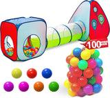Kiddey Tunnel and Ball Pit Play Tent | 3pc Pop Up Toddler Gym Tunnels with Tents for Kids, Toddlers, Infants Boys & Girls | Indoor & Outdoor Gift Game | Baby Crawling Pits for Playground