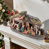 Nativity Scene Set with LED Lights,15.3" Resin Holy Family Character Stables Sculpture Manger Figurine for Indoor Tabletop Fireplace Christmas Decorations