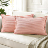 decorUhome Christmas Corduroy Cream White Throw Pillow Covers 18x18 Set of 2 Decorative Soft Boho Farmhouse Euro Couch Pillow Covers for Living Room Bed Sofa Broadside Striped Pillow Cases