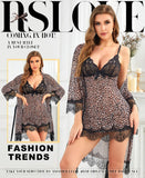 RSLOVE Women Sexy Lingerie Set 3 Piece Babydoll & Lace Kimono Robe Strap Chemise Mesh Nightgown Wine Red M