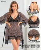 RSLOVE Women Sexy Lingerie Set 3 Piece Babydoll & Lace Kimono Robe Strap Chemise Mesh Nightgown Wine Red M