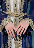 HUSN Embroidered Two-Piece Abaya Set Long Cardigan with Gold Embroidery with Plus Size Inner Slip Kaftan for Eid