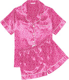 Ekouaer Womens Silk Satin Pajama Sets Soft Short Sleeve Button Down Sleepwear Top and Shorts 2 Piece Pjs Lounge Set