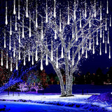 Kwaiffeo Christmas Lights Outdoor, 8 Tubes Meteor Shower Lights LED Snow Falling Icicle Cascading Light for Xmas Tree Wedding Decoration Party, UL Plug, White