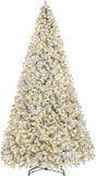 Yaheetech 6ft Snow Flocked Pre-lit Christmas Tree with 250 Warm White Lights, 820 Lush Branch Tips & Quick-Assembly Hinged Design, Full Artificial Xmas Tree for Winter Holiday Décor, Green & White