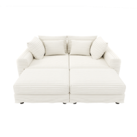 104.3 ' Plush Corduroy 4-Seat Sofa, Modern Comfy Upholstered Sofa Cloud Couch, Deep Seat Couches with Soft Pillows and 2 Ottomans, Convertible Sofa Lounge Chair, for Living Room,Apartment,Office,Beige